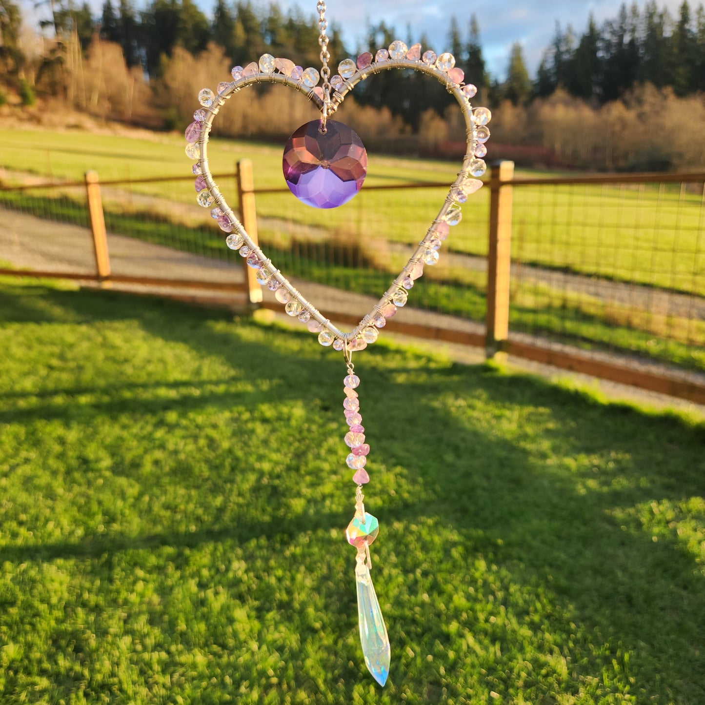 4" Heart with Purple glass prism